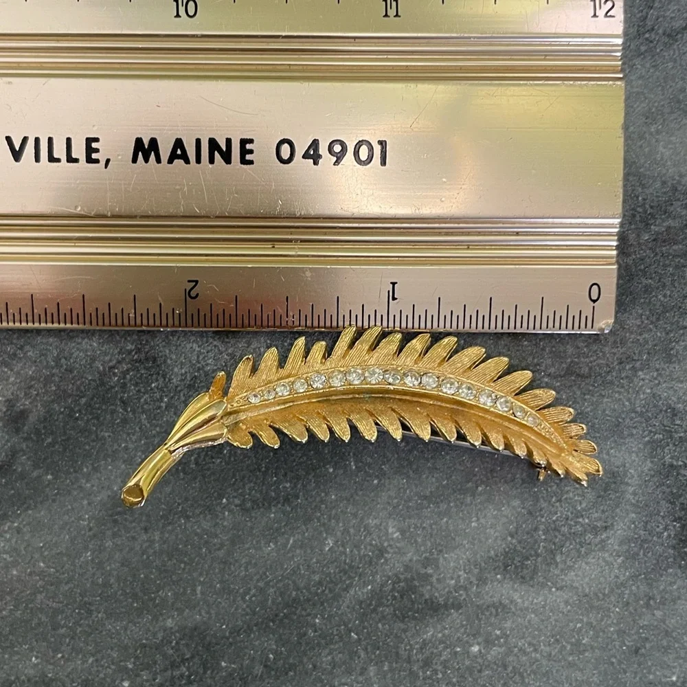 Vintage Coro Gold Feather Crystal Brooch